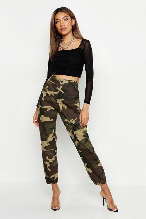 camo cargo pants high waisted