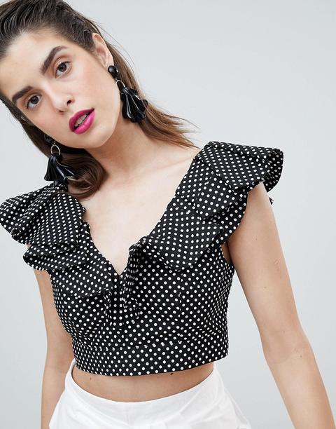 Top Corto Con Detalle De Volantes Y Lunares De River Island