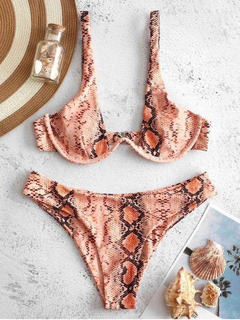 Bikini Acolchado Con Aros De Piel De Serpiente Zaful Multi-a
