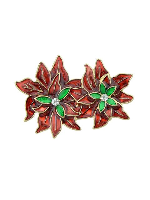 Red Green Enamel Double Flower Pattern Brooches