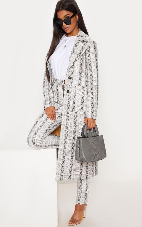 Grey Snake Print Pu Trench