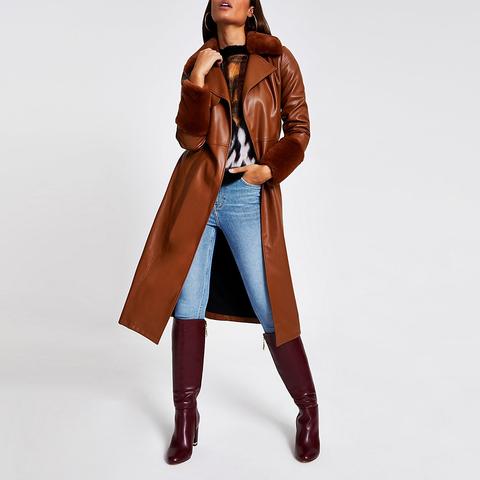 longline leather trench coat