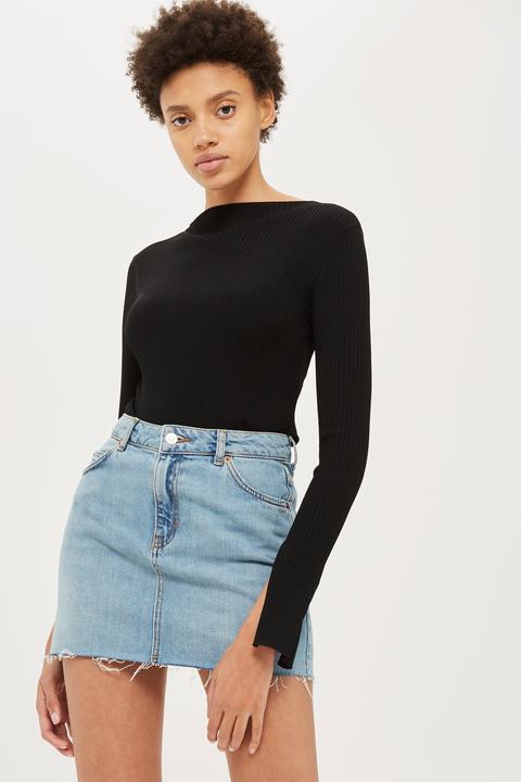 Womens Petite High Waisted Denim Skirt - Mid Stone, Mid Stone