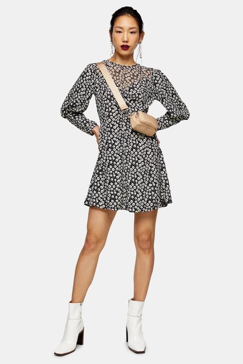 Womens Tall Black And White Twist Grunge Mini Dress - Monochrome, Monochrome