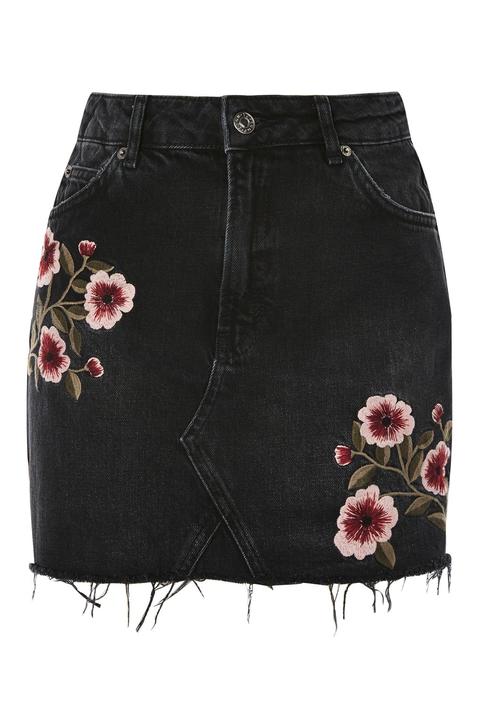 Moto Blossom Embroidered Denim Skirt