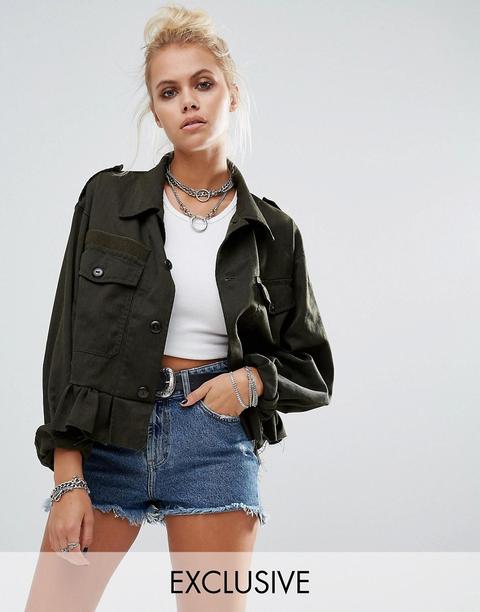 Chaqueta Militar Corta De Estilo Vintage Con Bajo Con Volantes De Milk It