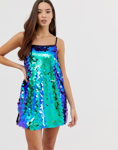 Boohoo - Vestitino Verde Azzurro Con Spalline Sottili E Paillettes - Verde