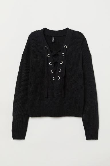 H & M - Pullover In Maglia Con Lacci - Nero