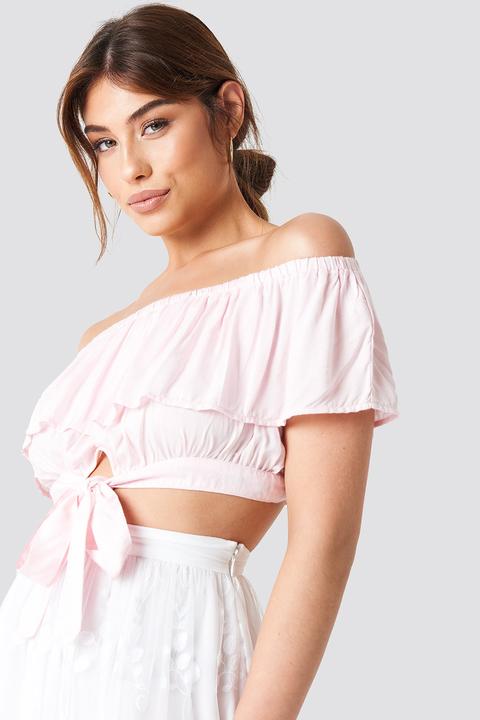 Off Shoulder Frill Top Pink