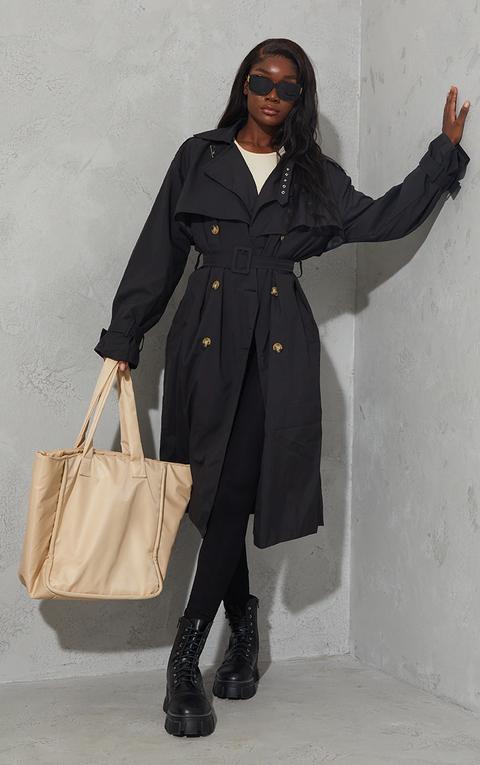 Tall Black Oversized Belted Midi Trench