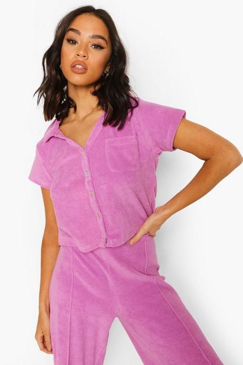 Womens Towelling Resort Shirt - Purple - M, Purple