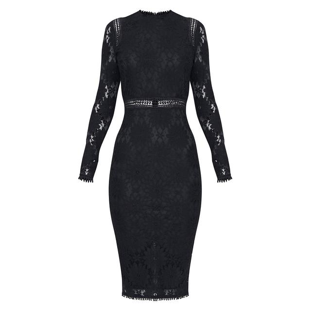 caris black long sleeve lace bodycon dress