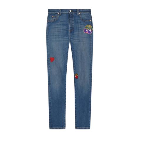 Pantalone Skinny In Denim Con Patch