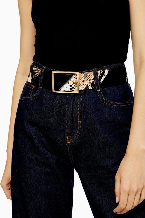 Womens Black And Snake Print Leather Wide Belt - Multi, Multi