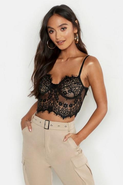 Womens Premium Lace Cupped Bralet - Black - S, Black