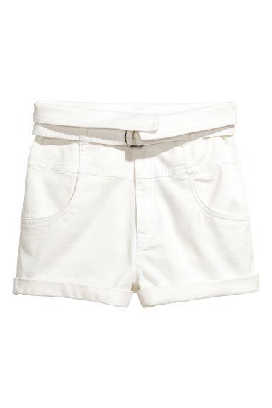 H & M - Shorts A Vita Alta Con Cintura - Bianco