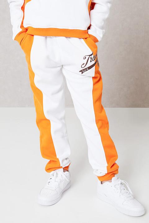 Orange Childrens Track Embroidered Heavyweight Fleeceback Stirrup Joggers , Orange