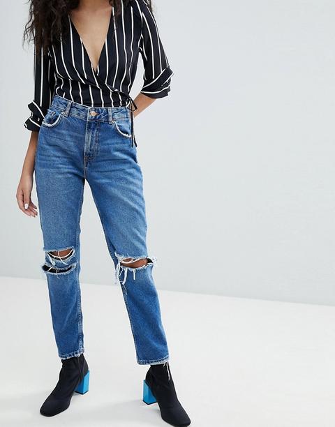 Bershka - Jeans Con Strappi Alle Ginocchia - Blu