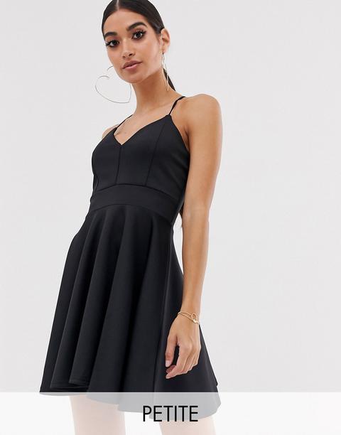 Boohoo Petite - Vestito Skater Nero Con Spalline Sottili - Nero