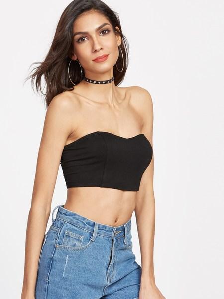 Top Bandeau Espalda Con Tiras - Negro