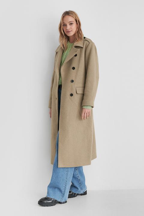 Na-kd Trend Belted Long High Neck Coat - Beige