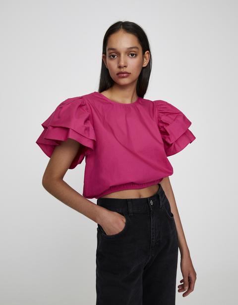 Blusa Fucsia Volantes Manga