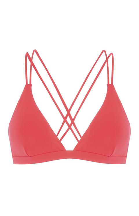 Top De Bikini Color Coral Tiras Cruzadas