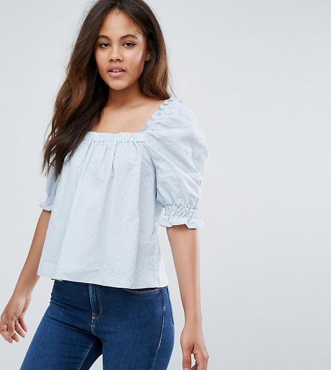 Asos Tall - Top A Pois Con Collo Squadrato E Maniche A Palloncino - Blu