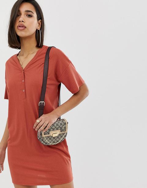 Vestido Estilo Camiseta De Canalé Con Botones De Presión En La Parte Delantera De Asos Design