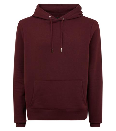 Men's Burgundy Pocket Front Hoodie New Look