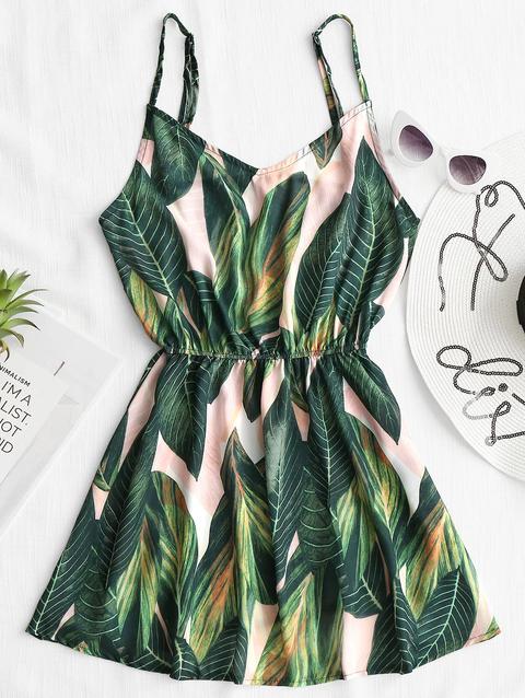 Abito Cami Cover Up Con Stampa Foglie Tropicali Green