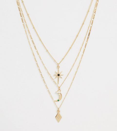 Reclaimed Vintage Inspired - Collana Multifilo Con Stelle E Luna - Oro