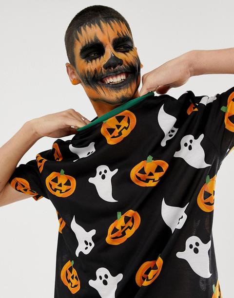 Asos Design Halloween Relaxed T-shirt With All Over Ghost And Pumpkin Print