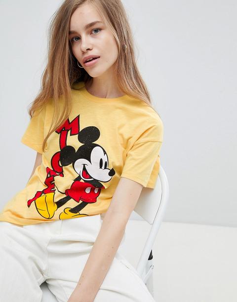 Pull&bear - T-shirt Gialla Con Topolino - Giallo