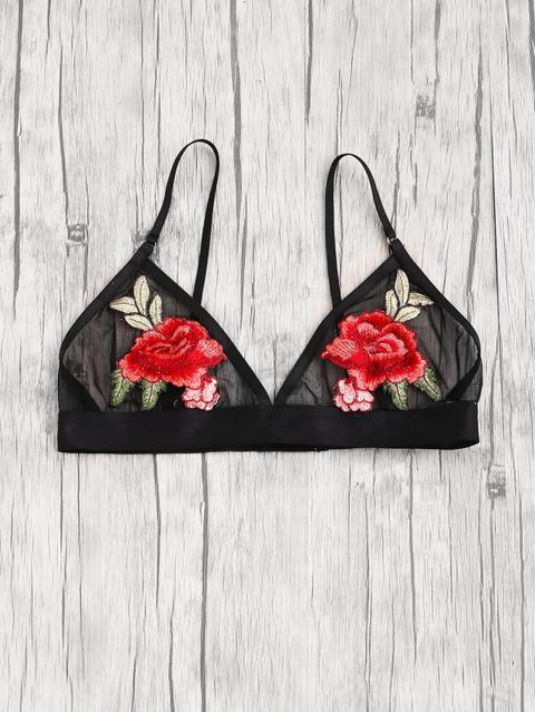 Reggiseno A Triangolo In Tessuto Con Rosa Ricamata