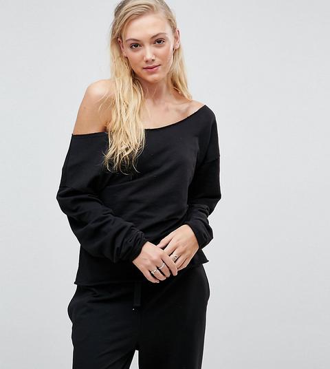 Asos Design Tall - Felpa Da Casa Con Spalle Scoperte E Bordi Grezzi - Nero