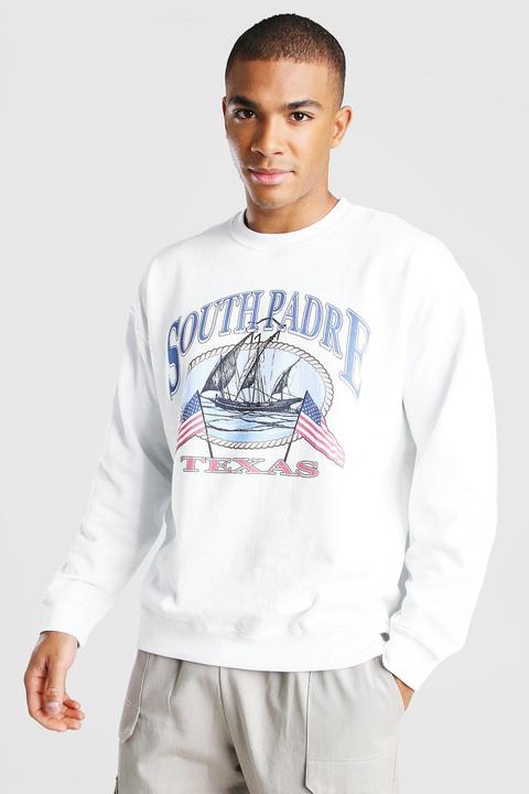 Oversized Texas Print Varsity Sweatshirt Homme - White - S, White