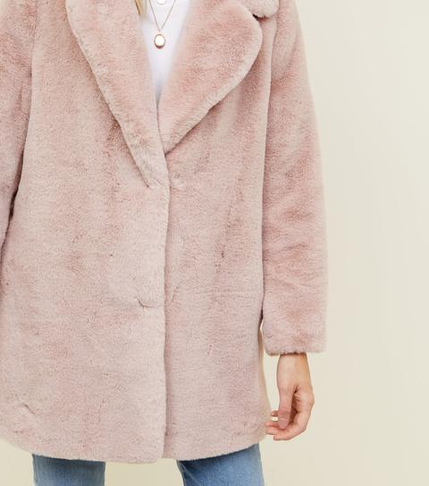 Petite Pale Pink Faux Fur Coat New Look, Petite Pale Pink Faux Fur Coat