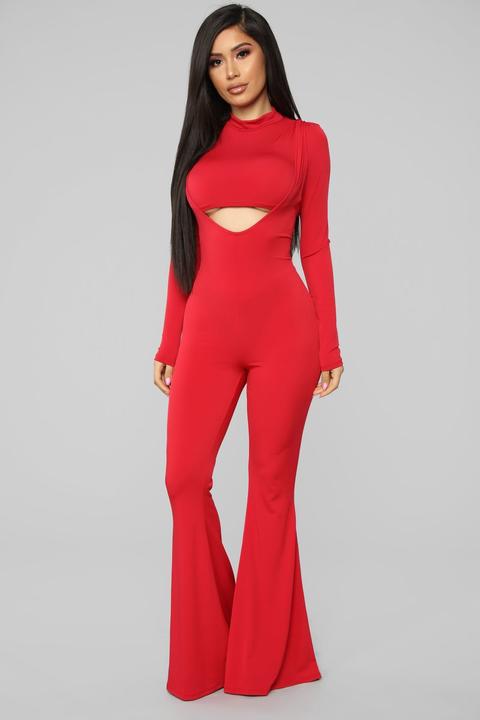 Sneak Peek Cutout Jumpsuit - Red