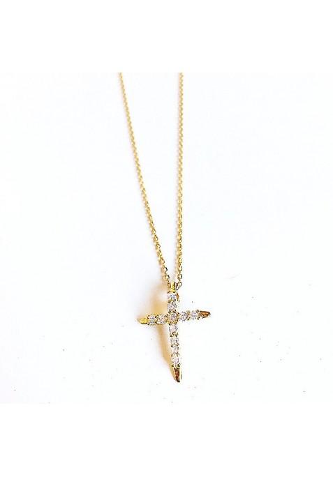 Collar Big Cross Cz Gold