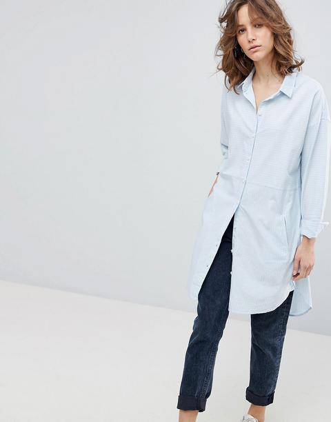 Selected Femme - Camicia Lunga A Righe - Blu