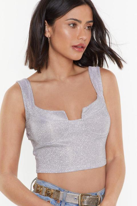 Womens My Loves Shine On Glitter Crop Top