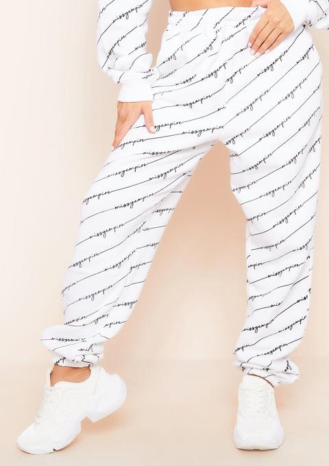 Eliora White Missy Empire Repetitive Slogan Joggers