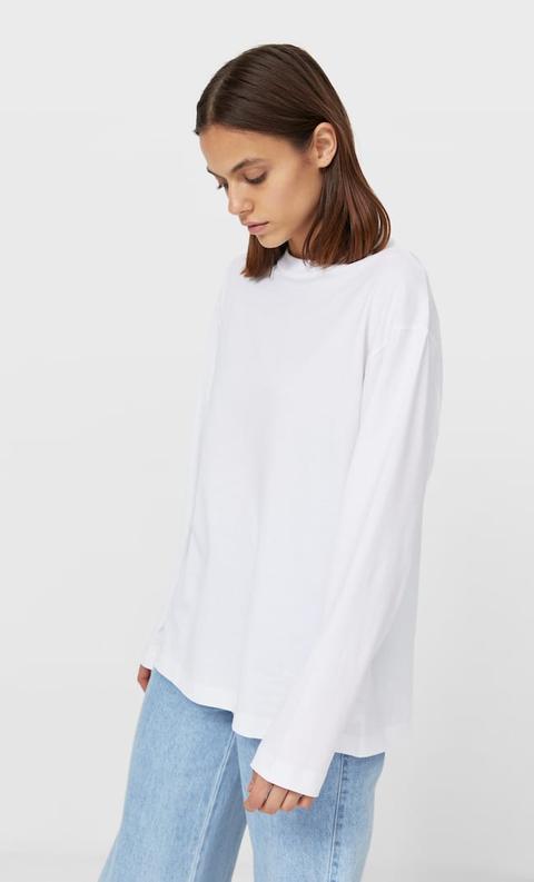 Stradivarius Top Oversize À Manches Longues Femme Blanc M