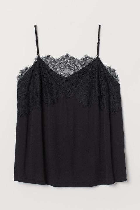 H & M+ Strappy Top With Lace - Black