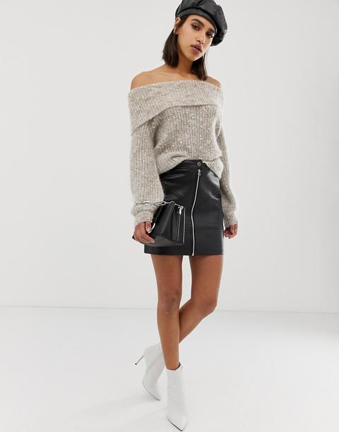 Falda De Cuero Sintético Negro Con Cremallera De River Island