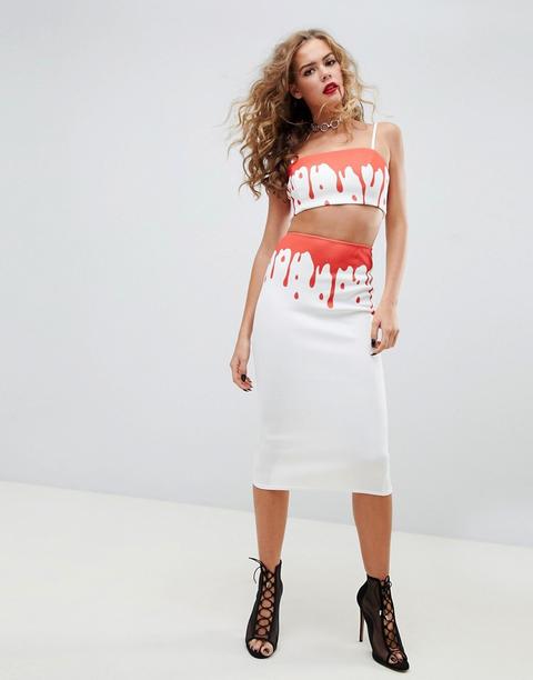 Asos Design - Vestito Midi Per Halloween Con Cut-out E Gocce Di Sangue - Multicolore