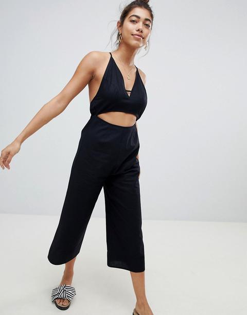 Asos Design - Tuta Lunga In Cotone Con Cut-out - Nero