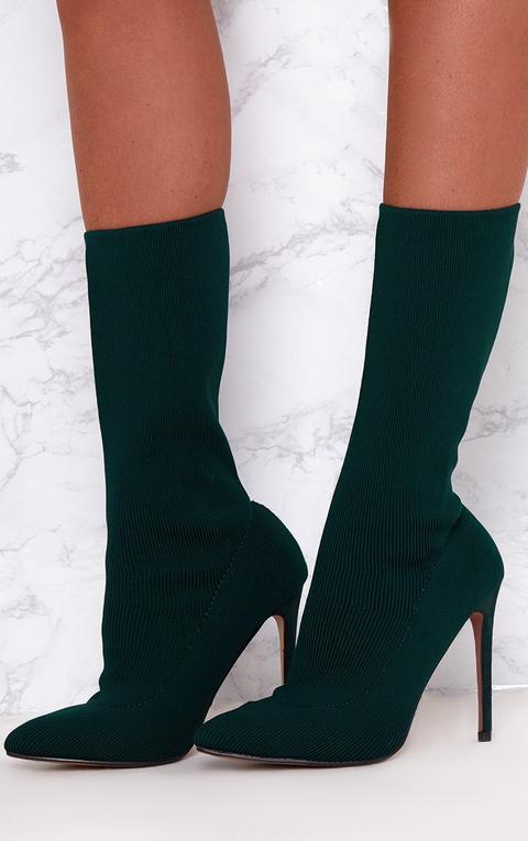 Forest Green Knitted Pointy Sock Boots