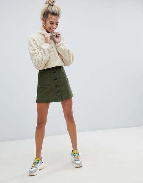 Bershka - Gonna Kaki Con Bottoni - Verde